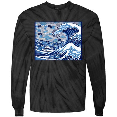 Blue Cats Wave For Kamala Funny Cat Ladies Wave Of Blue Design Tie-Dye Long Sleeve Shirt