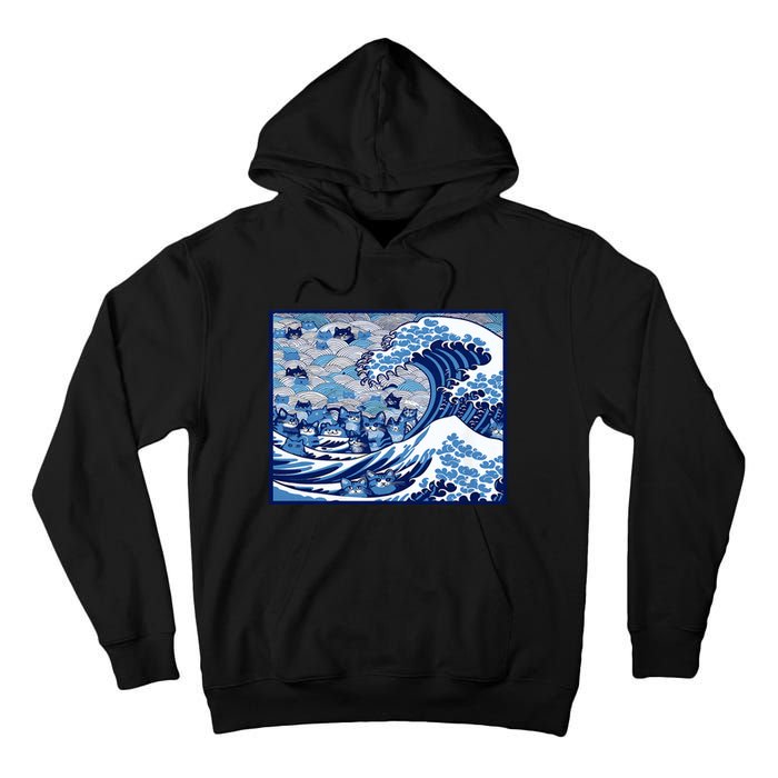 Blue Cats Wave For Kamala Funny Cat Ladies Wave Of Blue Design Tall Hoodie