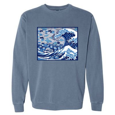 Blue Cats Wave For Kamala Funny Cat Ladies Wave Of Blue Design Garment-Dyed Sweatshirt