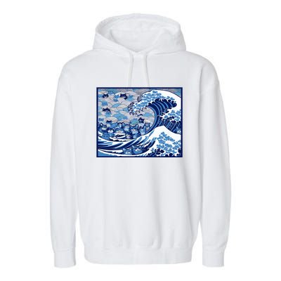 Blue Cats Wave For Kamala Funny Cat Ladies Wave Of Blue Design Garment-Dyed Fleece Hoodie