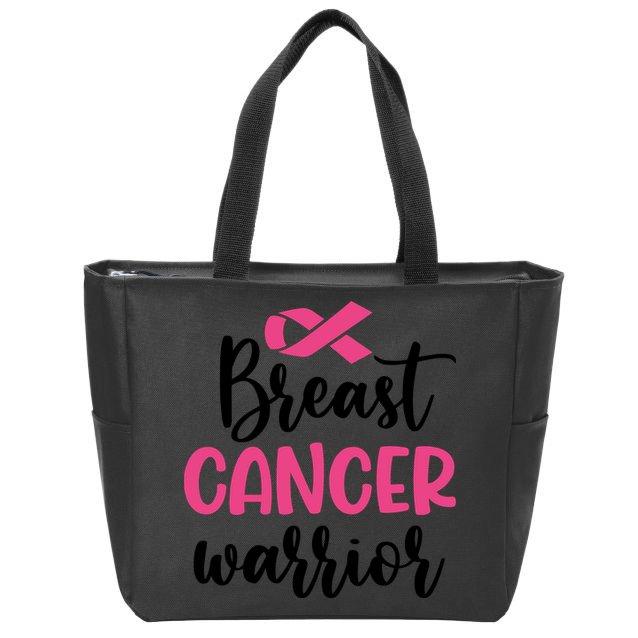 Breast Cancer Warrior Pink Ribbon Breast Cancer Zip Tote Bag