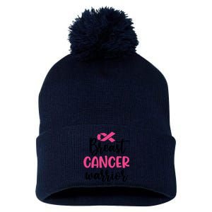 Breast Cancer Warrior Pink Ribbon Breast Cancer Pom Pom 12in Knit Beanie