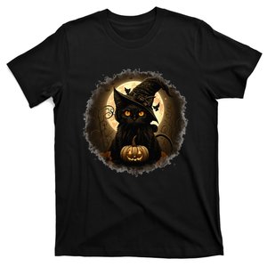 Black Cat Witchy Pumpkin Moon Spooky Halloween Kids T-Shirt