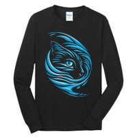 Blue Cat Wave For Kamala 47 Funny Cat Ladies Harris 2024 Tall Long Sleeve T-Shirt