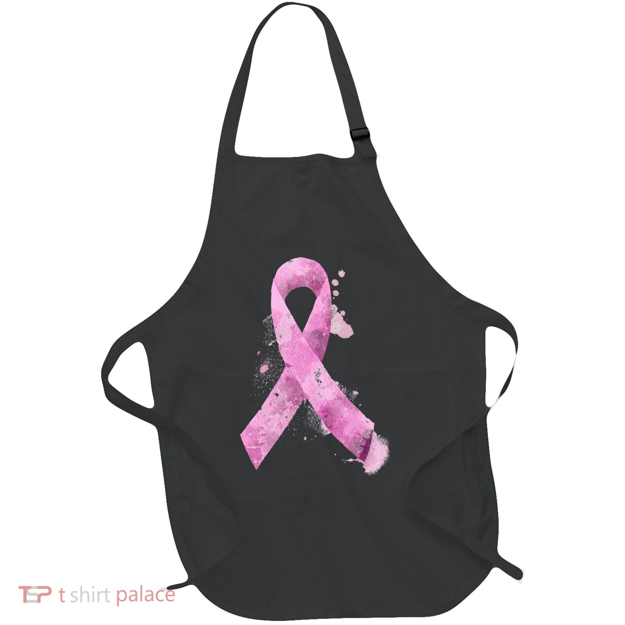 Breast Cancer Watercolor Ribbon Full-Length Apron With Pockets