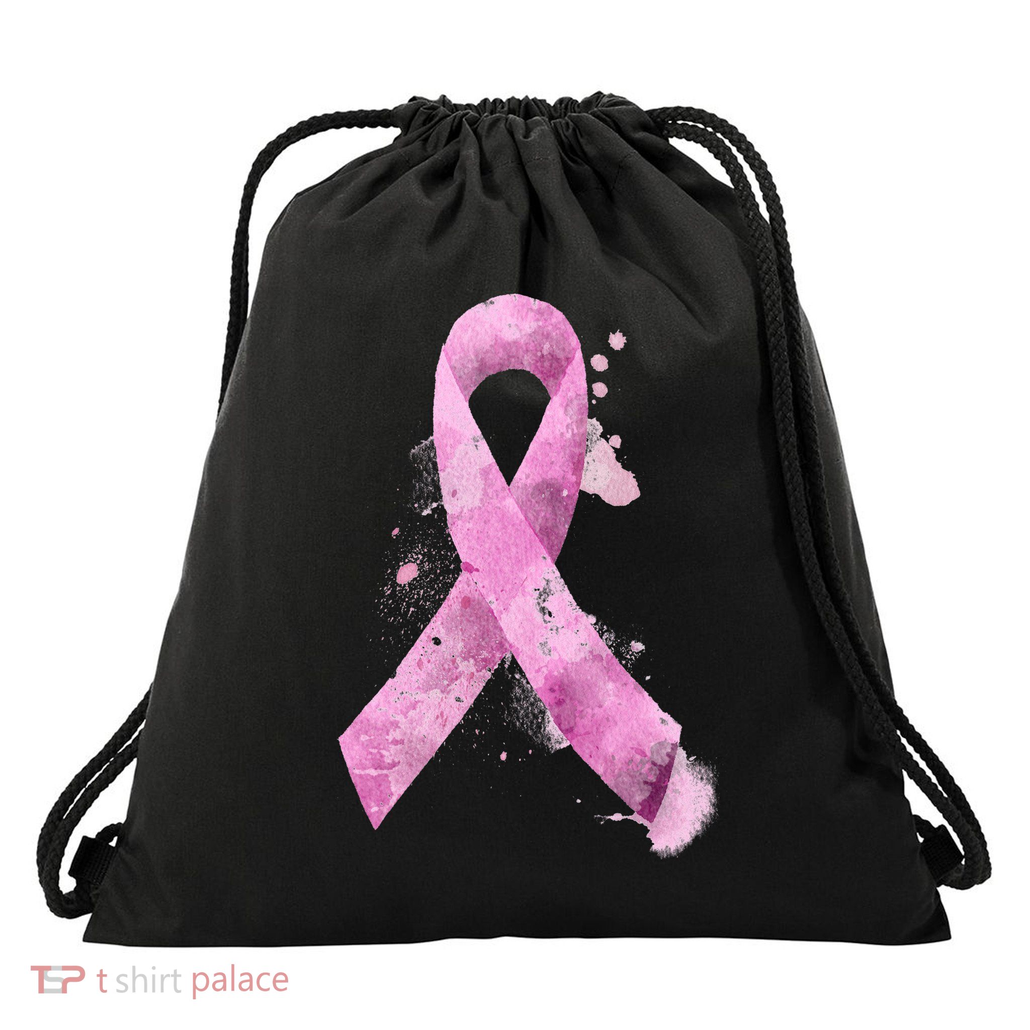 Breast Cancer Watercolor Ribbon Drawstring Bag