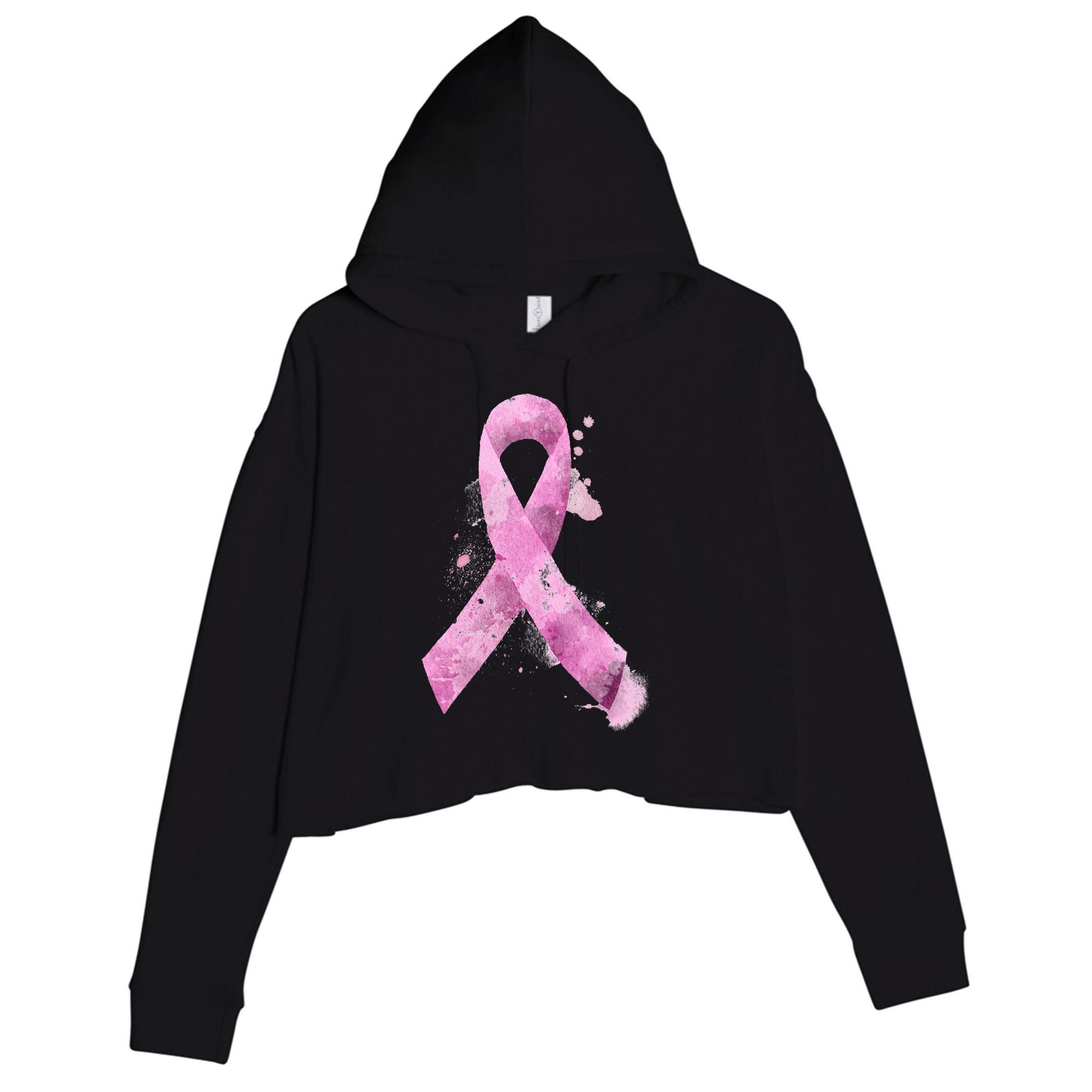 Breast Cancer Watercolor Ribbon Crop Fleece Hoodie