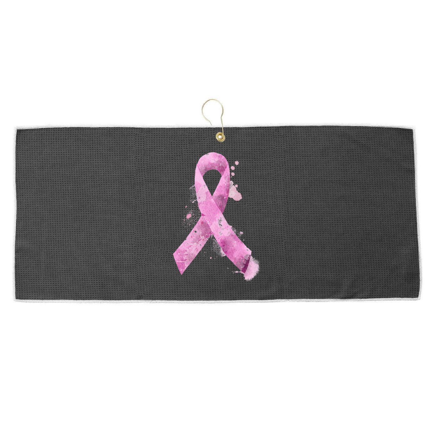 Breast Cancer Watercolor Ribbon Large Microfiber Waffle Golf Towel