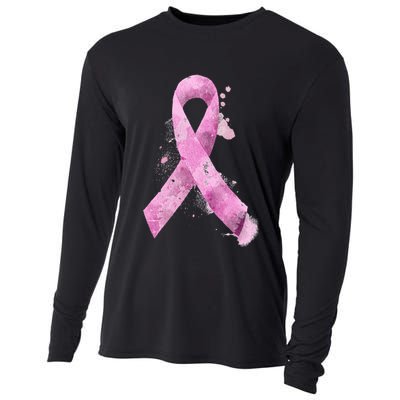 Breast Cancer Watercolor Ribbon Cooling Performance Long Sleeve Crew