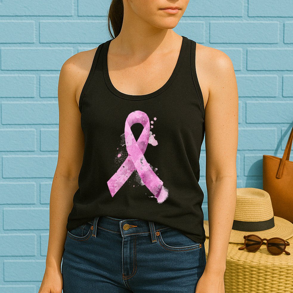 Breast Cancer Watercolor Ribbon Womens Tank Top