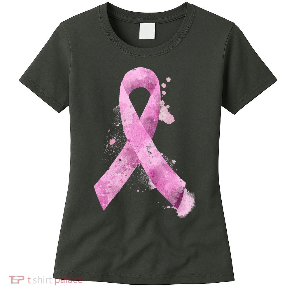 Breast Cancer Watercolor Ribbon Womens T-Shirt