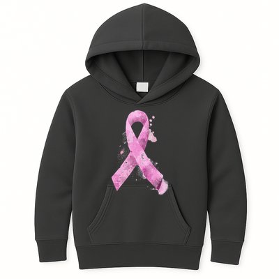Breast Cancer Watercolor Ribbon Kids Hoodie