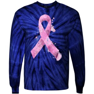 Breast Cancer Watercolor Ribbon Tie-Dye Long Sleeve Shirt