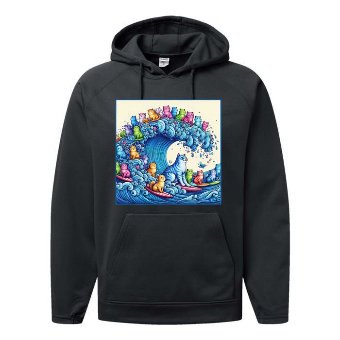 Blue Cats Wave For Kamala Performance Fleece Hoodie