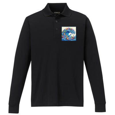 Blue Cats Wave For Kamala Performance Long Sleeve Polo