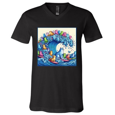 Blue Cats Wave For Kamala V-Neck T-Shirt