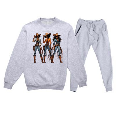 Black Cowgirl Western Rodeo Melanin Black History Texas Premium Crewneck Sweatsuit Set