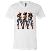 Black Cowgirl Western Rodeo Melanin Black History Texas V-Neck T-Shirt