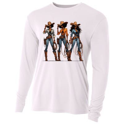 Black Cowgirl Western Rodeo Melanin Black History Texas Cooling Performance Long Sleeve Crew