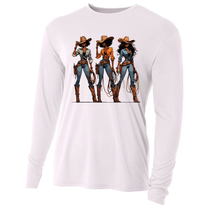 Black Cowgirl Western Rodeo Melanin Black History Texas Cooling Performance Long Sleeve Crew