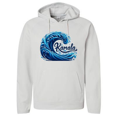 Blue Cats Wave For Kamala Performance Fleece Hoodie