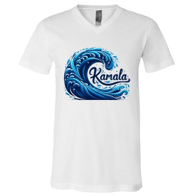 Blue Cats Wave For Kamala V-Neck T-Shirt