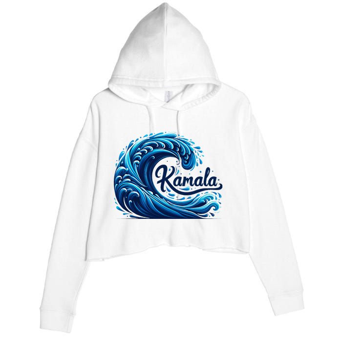 Blue Cats Wave For Kamala Crop Fleece Hoodie