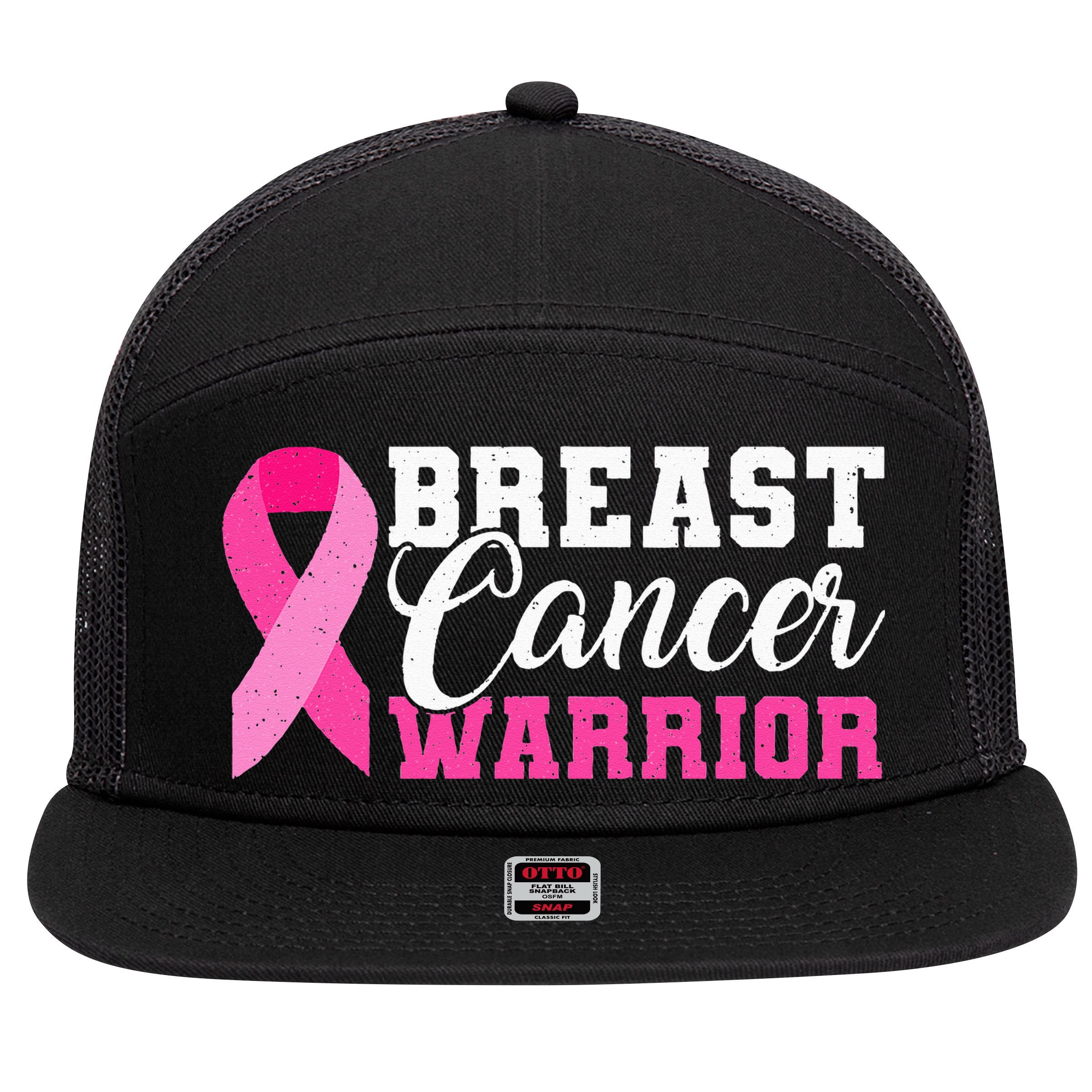 Breast Cancer Warrior Pink Ribbon 7 Panel Mesh Trucker Snapback Hat