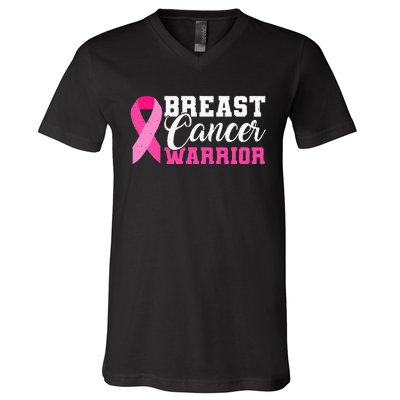 Breast Cancer Warrior Pink Ribbon V-Neck T-Shirt