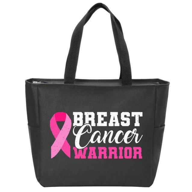 Breast Cancer Warrior Pink Ribbon Zip Tote Bag