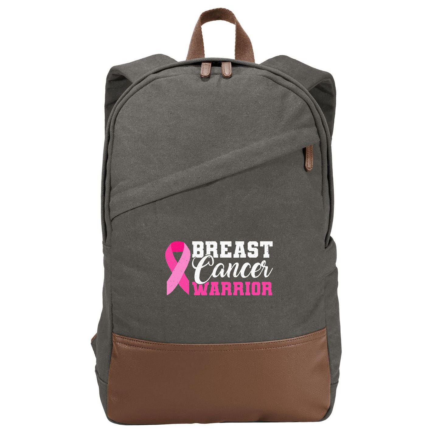 Breast Cancer Warrior Pink Ribbon Cotton Canvas Backpack