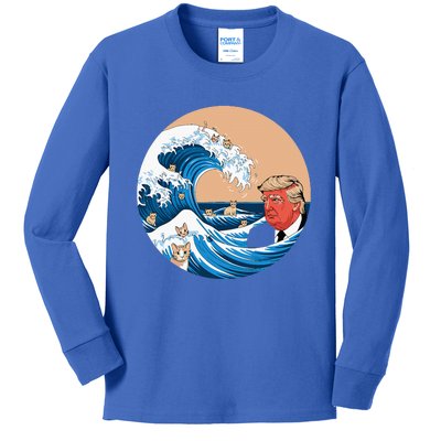 Blue Cat Wave Trump Kamala Kids Long Sleeve Shirt