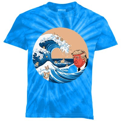 Blue Cat Wave Trump Kamala Kids Tie-Dye T-Shirt