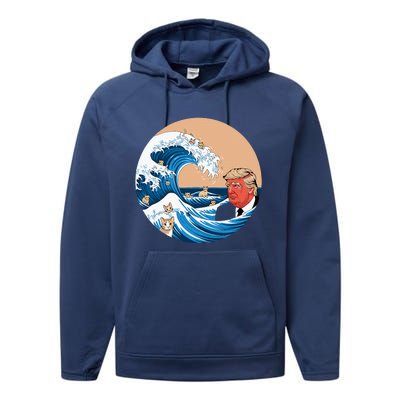 Blue Cat Wave Trump Kamala Performance Fleece Hoodie