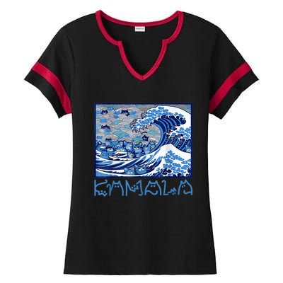 Blue Cats Wave Childless Cat Lady For Kama 2024 Ladies Halftime Notch Neck Tee