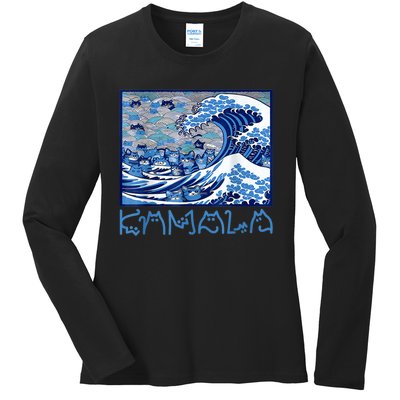 Blue Cats Wave Childless Cat Lady For Kama 2024 Ladies Long Sleeve Shirt