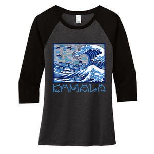 Blue Cats Wave Childless Cat Lady For Kama 2024 Women's Tri-Blend 3/4-Sleeve Raglan Shirt