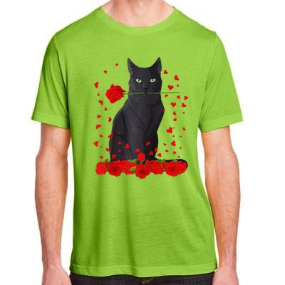 Black Cat With Red Roses Valentine's Day Women Raglan Baseball Cute Adult ChromaSoft Performance T-Shirt