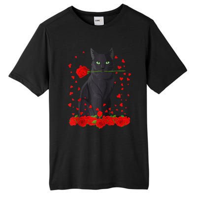 Black Cat With Red Roses Valentine's Day Women Raglan Baseball Cute Tall Fusion ChromaSoft Performance T-Shirt