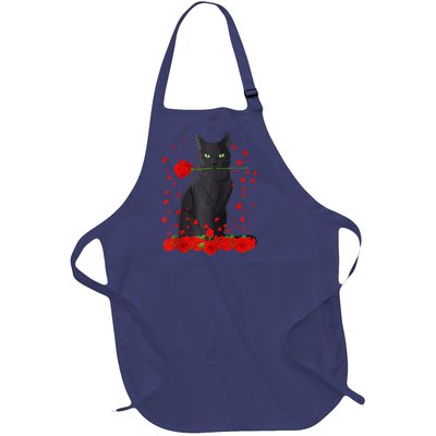 Black Cat With Red Roses Valentine's Day Women Raglan Baseball Cute Full-Length Apron With Pockets