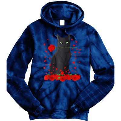 Black Cat With Red Roses Valentine's Day Women Raglan Baseball Cute Tie Dye Hoodie