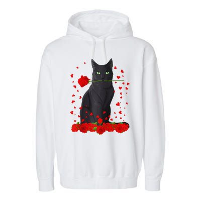 Black Cat With Red Roses Valentine's Day Women Raglan Baseball Cute Garment-Dyed Fleece Hoodie