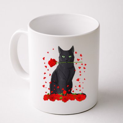 Black Cat With Red Roses Valentine's Day Women Raglan Baseball Cute Coffee Mug