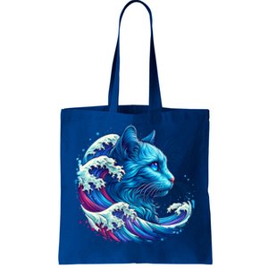 Blue Cat Wave For Kamala 47 Funny Cat Ladies Harris 2024 Cool Gift Tote Bag