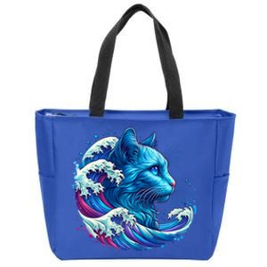 Blue Cat Wave For Kamala 47 Funny Cat Ladies Harris 2024 Cool Gift Zip Tote Bag