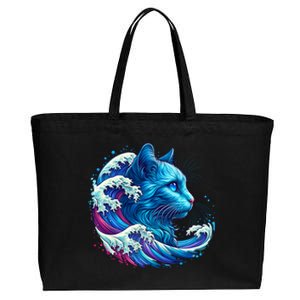 Blue Cat Wave For Kamala 47 Funny Cat Ladies Harris 2024 Cool Gift Cotton Canvas Jumbo Tote