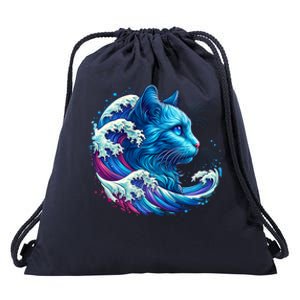 Blue Cat Wave For Kamala 47 Funny Cat Ladies Harris 2024 Cool Gift Drawstring Bag