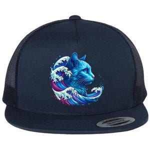 Blue Cat Wave For Kamala 47 Funny Cat Ladies Harris 2024 Cool Gift Flat Bill Trucker Hat