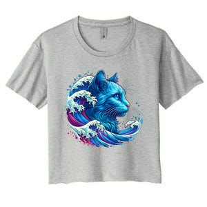 Blue Cat Wave For Kamala 47 Funny Cat Ladies Harris 2024 Cool Gift Women's Crop Top Tee