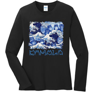 Blue Cats Wave Childless Cat Lady For Kama 2024 Ladies Long Sleeve Shirt